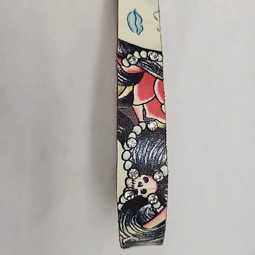 Belt Womens Ed Hardy Geisha Stones Leather M 42.5